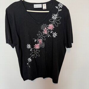 Alfred Dunner Black V-Neck Short Sleeve Sweater Size X-Large